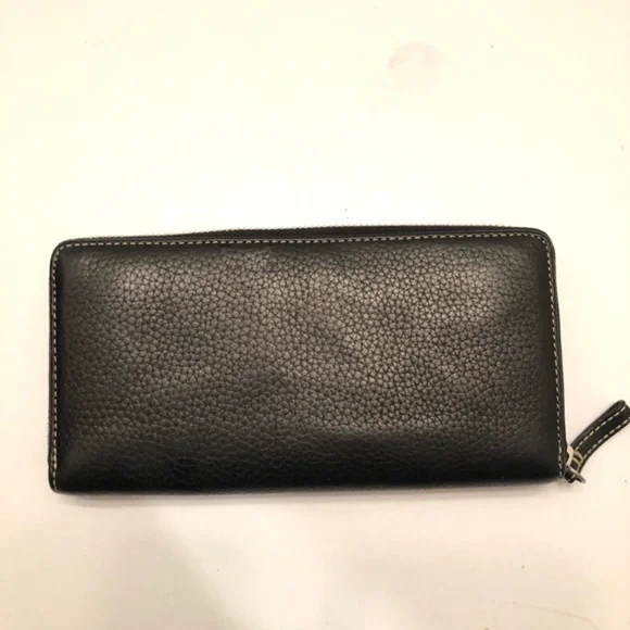 Coach black leather zipper accordion wallet